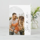 Minimalistische moderne boog foto Save the Date ui Kaart (Staand voorkant)