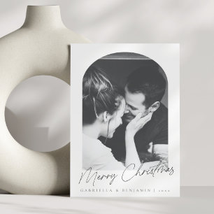 Minimalistische moderne boog twee foto kerstbrief feestdagenkaart