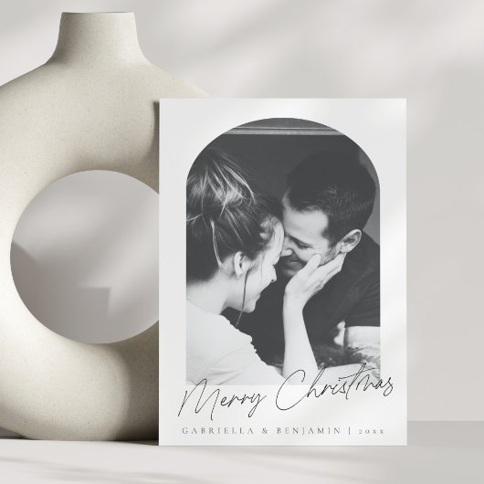 Minimalistische moderne boog twee foto kerstbrief feestdagenkaart