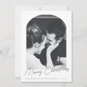 Minimalistische moderne boog twee foto kerstbrief feestdagenkaart (Voorkant)