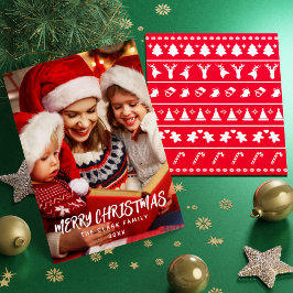 Minimalistische moderne borstelfamiliefoto feestdagenkaart