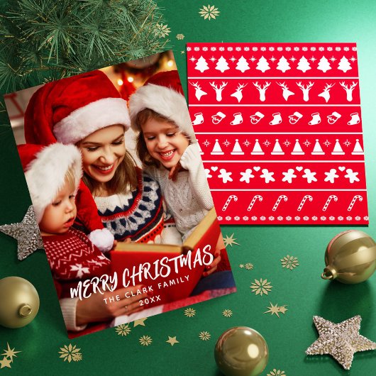 Minimalistische moderne borstelfamiliefoto feestdagenkaart