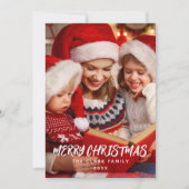 Minimalistische moderne borstelfamiliefoto feestdagenkaart (Voorkant)