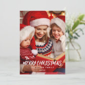 Minimalistische moderne borstelfamiliefoto feestdagenkaart (Staand voorkant)