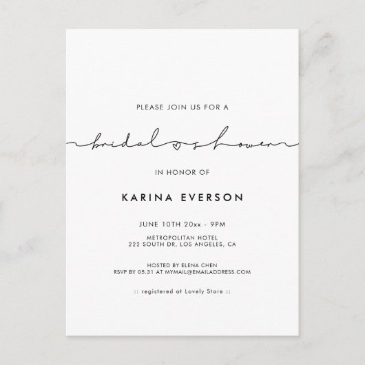 Minimalistische moderne bruidsdouche uitnodiging (Voorkant)