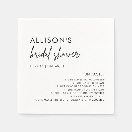 Minimalistische Moderne Bruidsfeest Feiten Servett Servet (Voorkant)