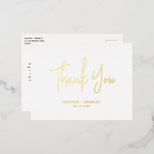 Minimalistische moderne bruiloft bedankkaart folie uitnodiging briefkaart (Voorkant / Achterkant)