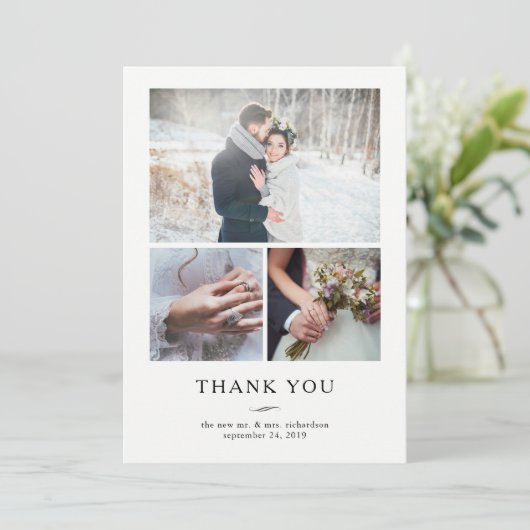 Minimalistische moderne bruiloft bedankt | Drie fo (Staand voorkant)