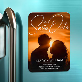 Minimalistische moderne bruiloft Bewaar de datum F Magneet