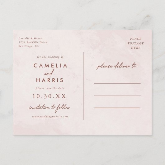 Minimalistische moderne bruiloft Bewaar de datum Uitnodiging Briefkaart (Achterkant)