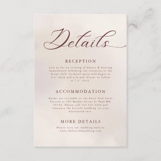 Minimalistische moderne bruiloft details informatiekaartje (Voorkant)
