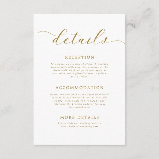 Minimalistische moderne bruiloft details informatiekaartje (Voorkant)