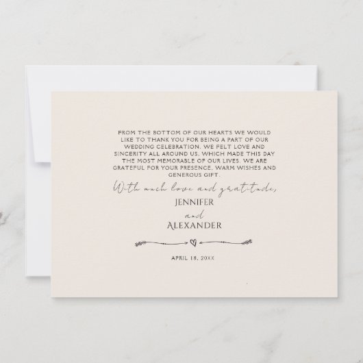 Minimalistische moderne bruiloft flat dank u kaart (Achterkant)