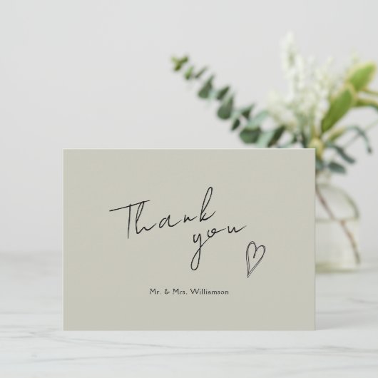 Minimalistische moderne bruiloft flat dank u kaart (Staand voorkant)