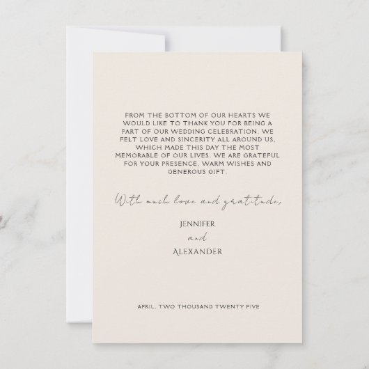 Minimalistische moderne bruiloft flat dank u kaart (Achterkant)