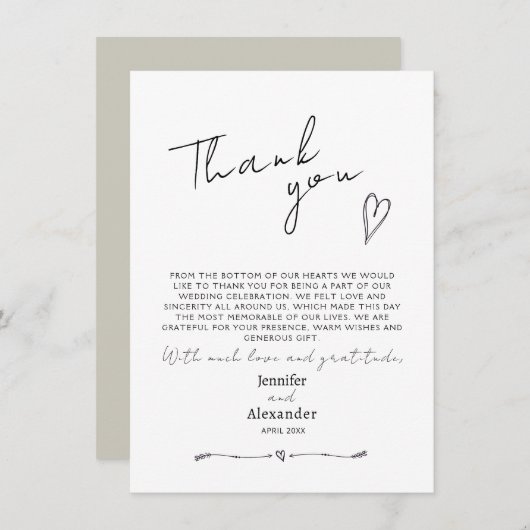 Minimalistische moderne bruiloft flat dank u kaart (Voorkant / Achterkant)