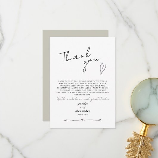 Minimalistische moderne bruiloft flat dank u kaart (Voorkant / Achterkant in situ)