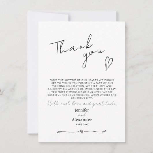 Minimalistische moderne bruiloft flat dank u kaart (Voorkant)