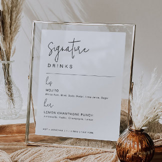 Minimalistische moderne bruiloft handtekening Drin Poster