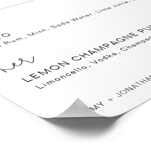 Minimalistische moderne bruiloft handtekening Drin Poster (Hoek)