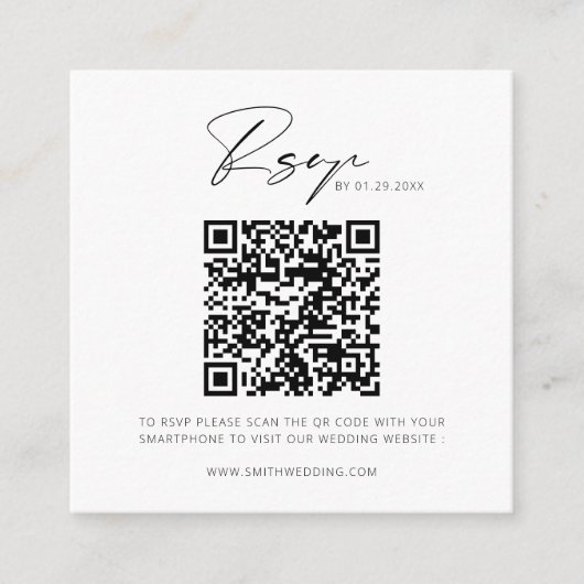 Minimalistische moderne bruiloft QR-code RSVP Informatiekaartje (Voorkant)