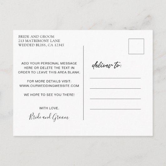 Minimalistische moderne bruiloft Save the Date Aankondigingskaart (Achterkant)