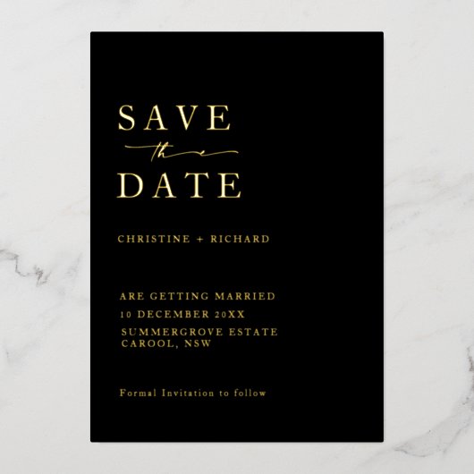 Minimalistische moderne bruiloft Save the Date Folie Uitnodiging (Voorkant)