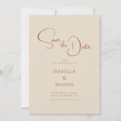 Minimalistische moderne bruiloft terracotta save the date (Voorkant)