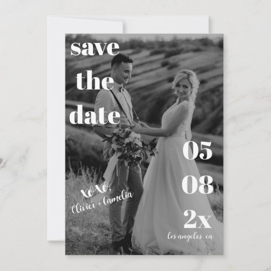 MINIMALISTISCHE MODERNE BRUILOFT ZWART-WIT SAVE THE DATE (Voorkant)