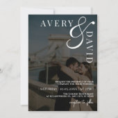 Minimalistische moderne bruiloft zwarte foto kaart (Voorkant)