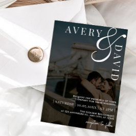 Minimalistische moderne bruiloft zwarte foto kaart