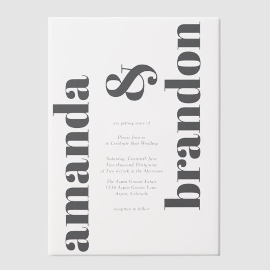 Minimalistische, moderne bruiloftsbruiloft vellum uitnodigingen (Voorkant)