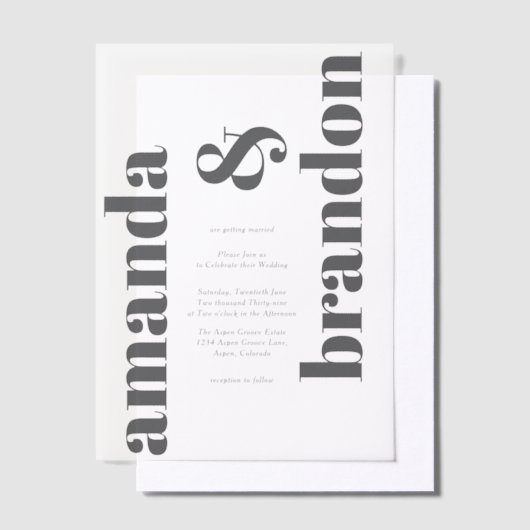 Minimalistische, moderne bruiloftsbruiloft vellum uitnodigingen (Offset)