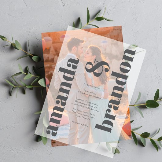 Minimalistische, moderne bruiloftsbruiloft vellum uitnodigingen