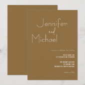 Minimalistische moderne bruine huwelijksuitnodigin kaart (Voorkant / Achterkant)
