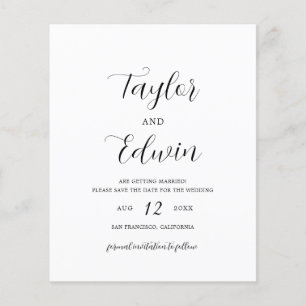 Minimalistische moderne budget bruiloft Save the D Flyer