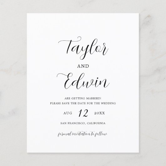 Minimalistische moderne budget bruiloft Save the D Flyer (Voorkant)