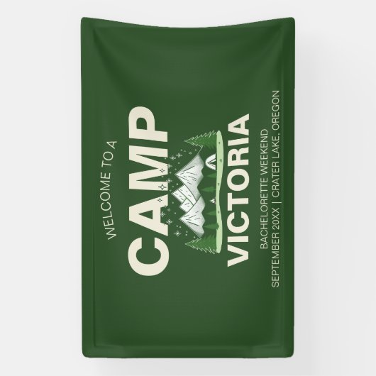 Minimalistische moderne Camp Bachelorette Party Spandoek (Verticaal)