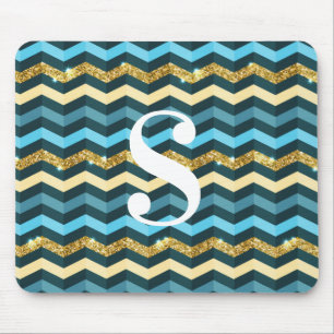 Minimalistische moderne chevron glinsterend monogr muismat