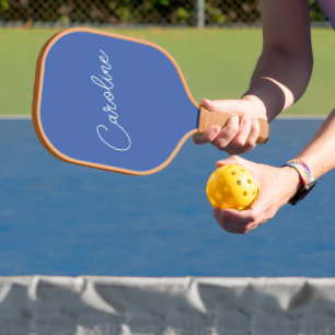 Minimalistische Moderne Chic Calligrafie Naam Blau Pickleball Paddle
