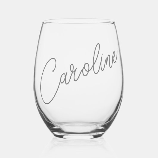 Minimalistische Moderne Chic Calligrafie Naam Cust Wijnglas Zonder Voet (Voorkant)