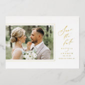 Minimalistische moderne chic script foto save the folie uitnodiging (Voorkant)