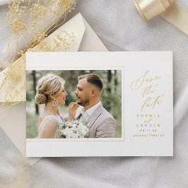 Minimalistische moderne chic script foto save the  folie uitnodiging
