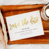 Minimalistische Moderne Chic Script Wit + Goud  Save The Date