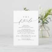 Minimalistische moderne chique script bruiloft det informatiekaartje (Staand voorkant)