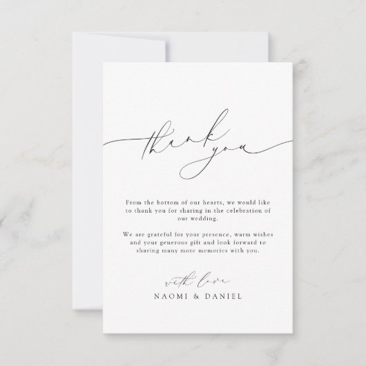 Minimalistische moderne chique script elegante bru bedankkaart (Voorkant)