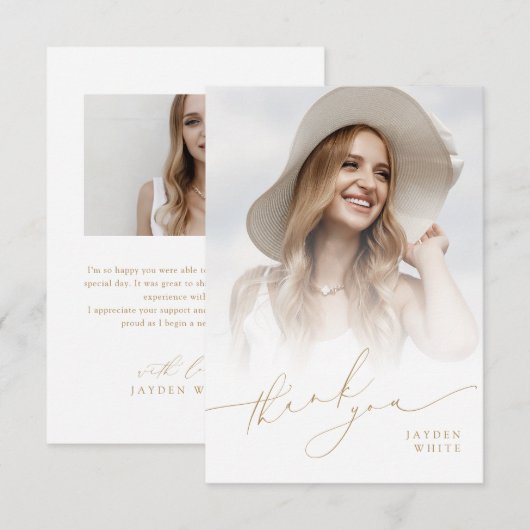 Minimalistische moderne chique script foto Afstude Bedankkaart (Voorkant / Achterkant)