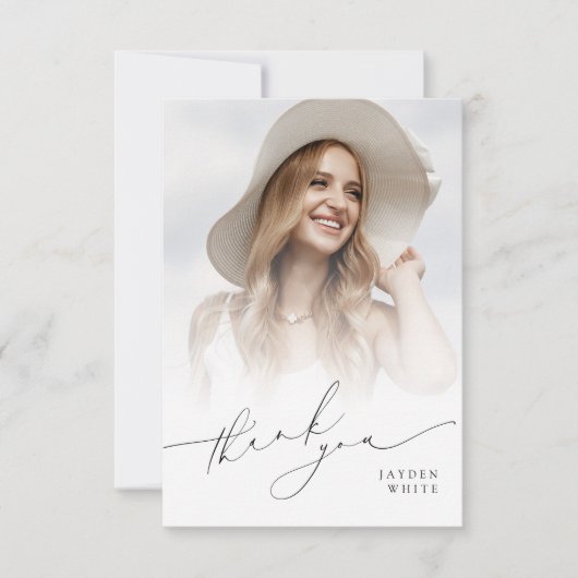 Minimalistische moderne chique script foto Afstude Bedankkaart (Voorkant)