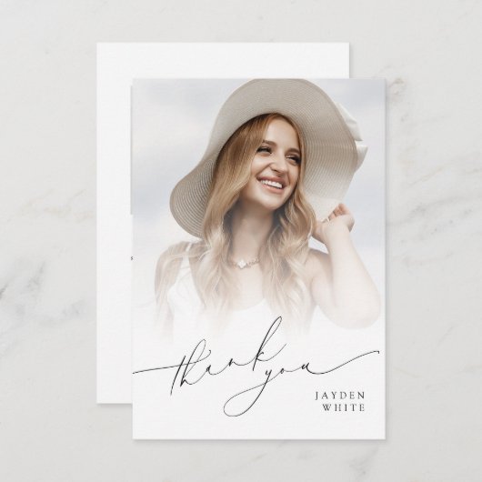 Minimalistische moderne chique script foto Afstude Bedankkaart (Voorkant / Achterkant)