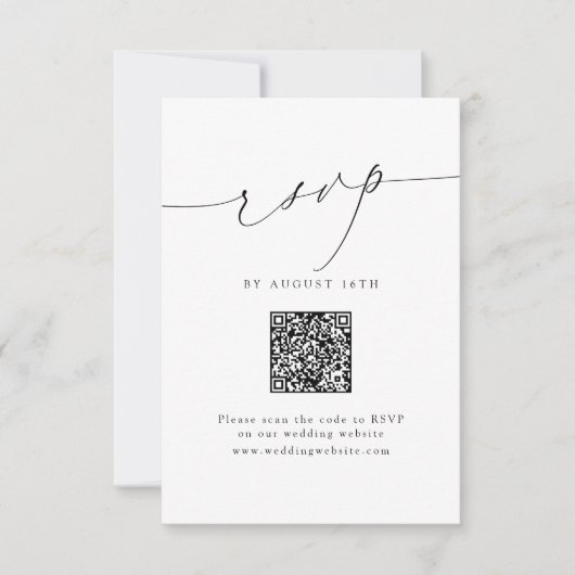 Minimalistische moderne chique script QR code brui RSVP Kaartje (Voorkant)